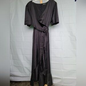 BloomChic Black Midi Dress Ruffle Bottom Zipper Back US14  1XL UK18